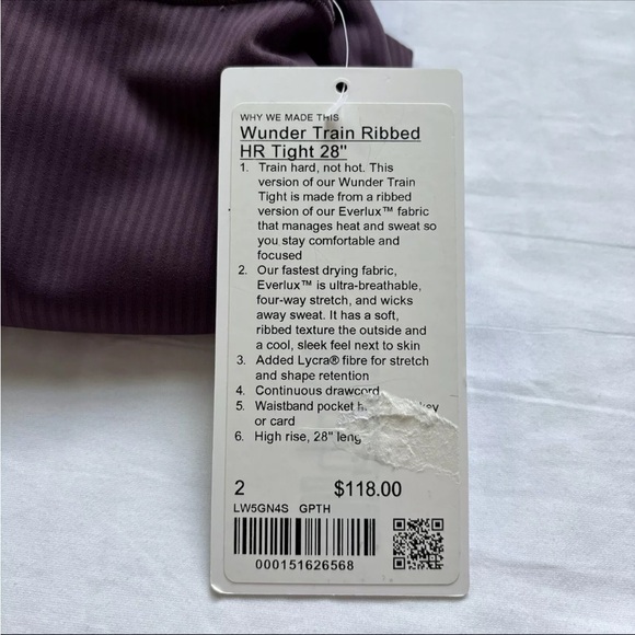 Lululemon Wunder Train Ribbed HR Tight 28" GPTH Grape Thistle Women's Size 2 - Picture 3 of 5